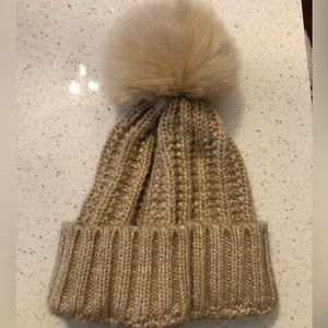 Kyi Kyi Knit Hat with Faux Fur Pom Pom